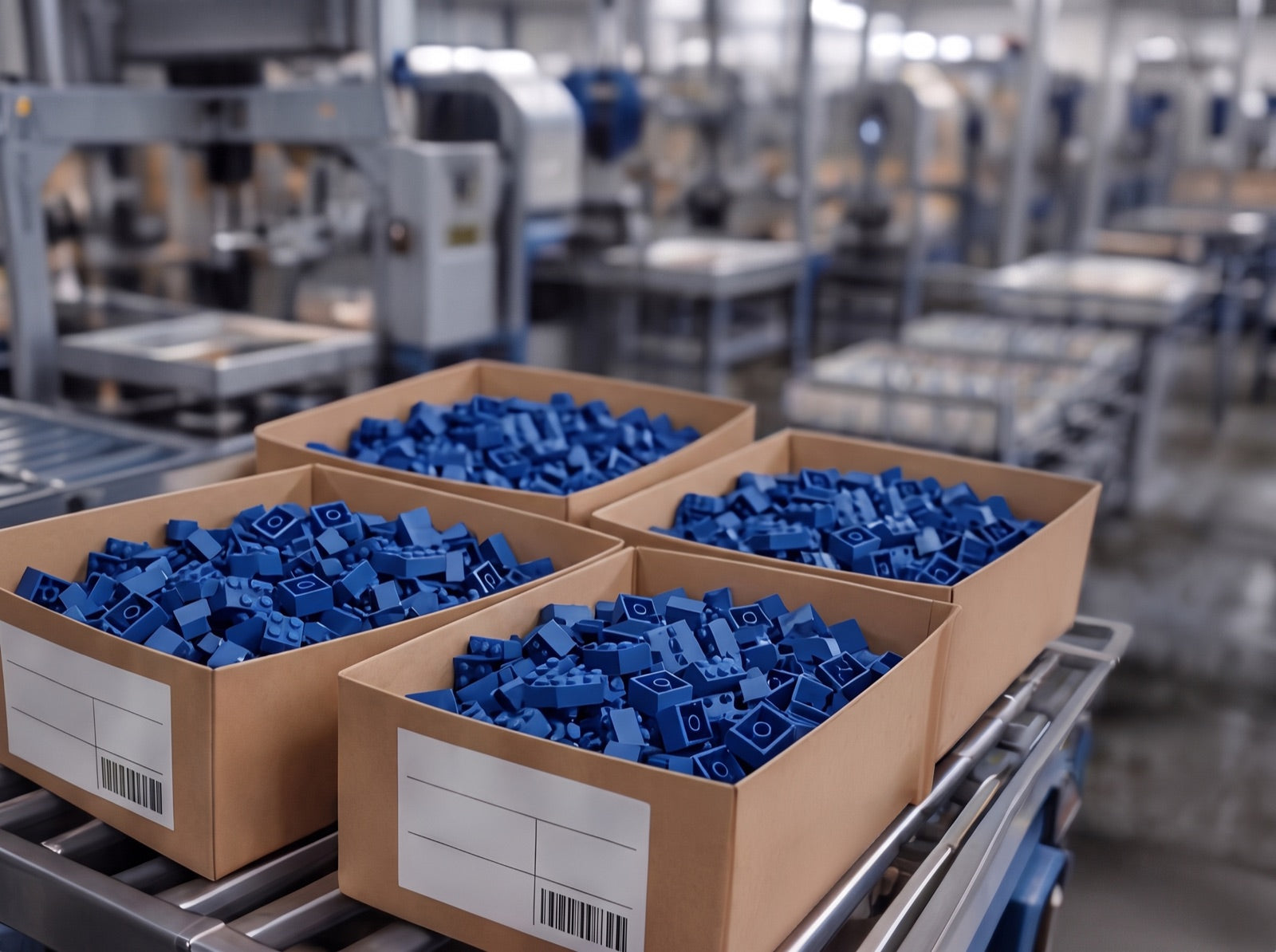 Building block production line with sorted parts